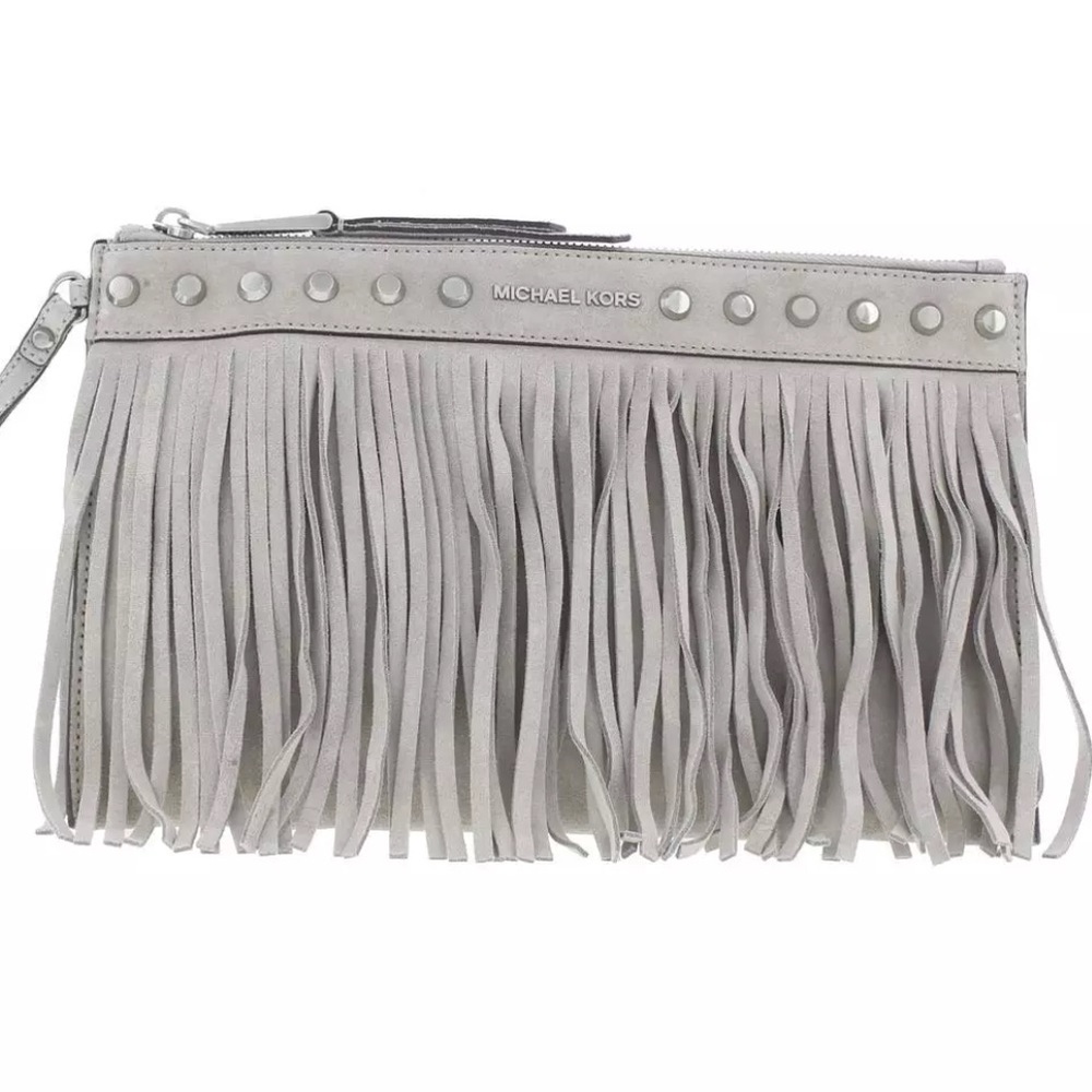 NWT MK Authentic Grey Fringe Clutch